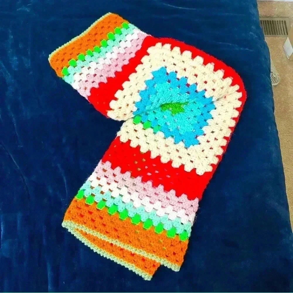 Beautiful Hand Made Small Crochet Afgan Throw Blanket Multicolored Color 40X40 - Picture 2 of 12